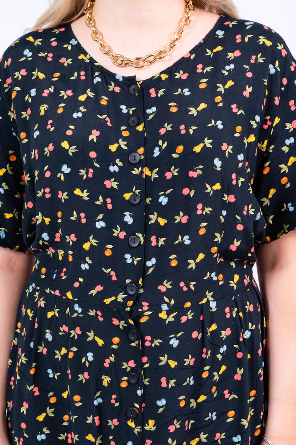 Vintage 90's Fruit Print Midi Dress