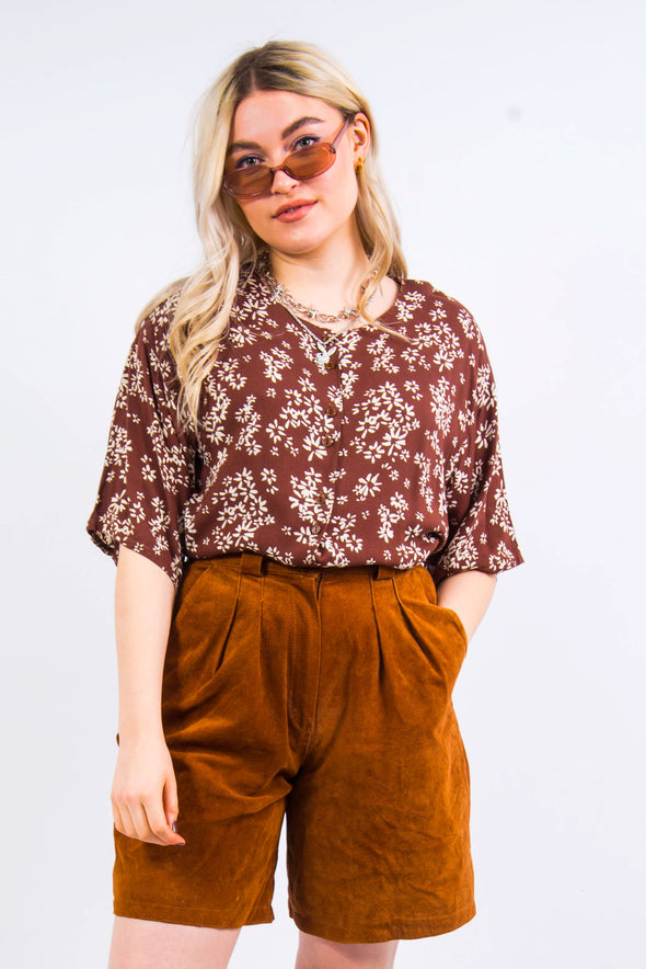 Vintage 90's Floral Brown Patterned Blouse Shirt