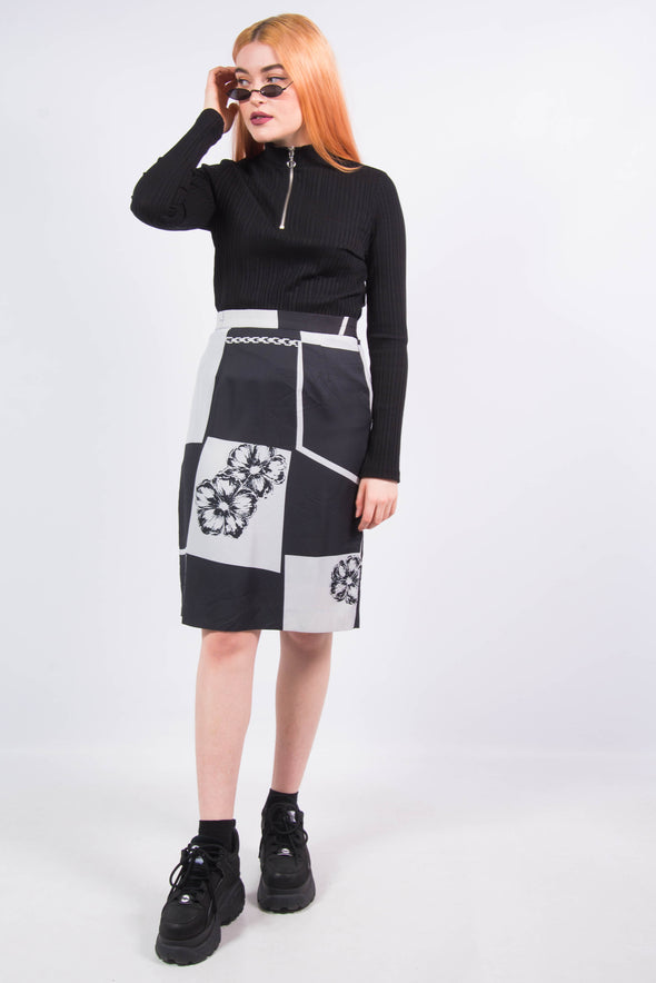 Vintage 90's Abstract Floral Print Pencil Skirt