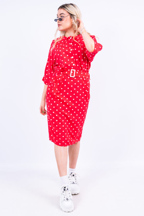 Vintage 80's Red Polka Dot Midi Dress