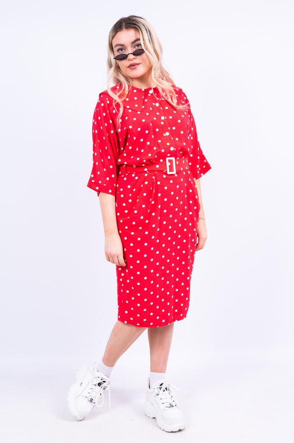 Vintage 80's Red Polka Dot Midi Dress
