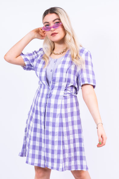 Vintage 90's Lilac Gingham Mini Dress