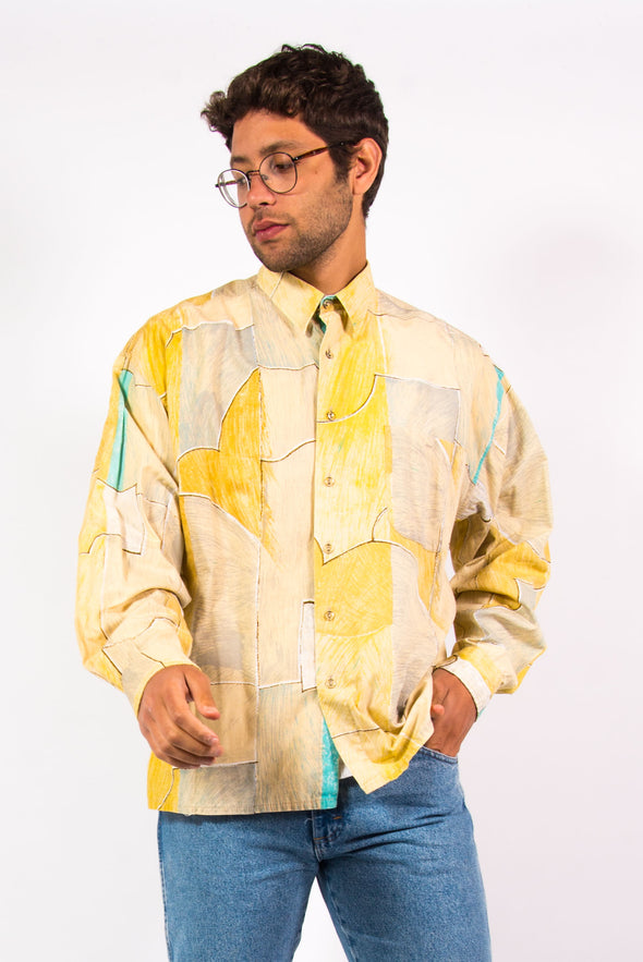 90's Vintage Yellow Crazy Pattern Shirt