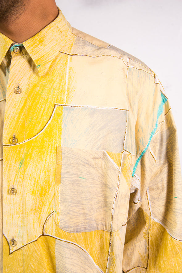 90's Vintage Yellow Crazy Pattern Shirt