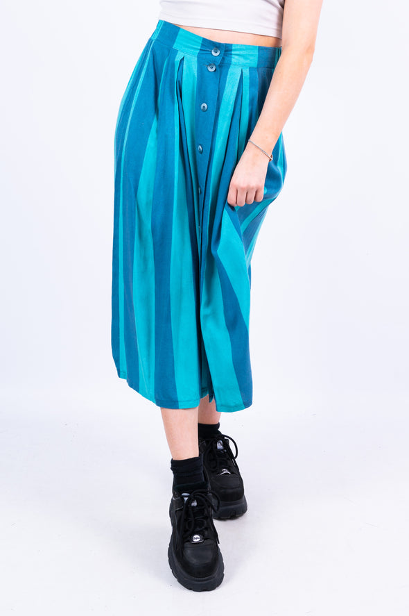 Vintage 90's Blue Striped Midi Skirt