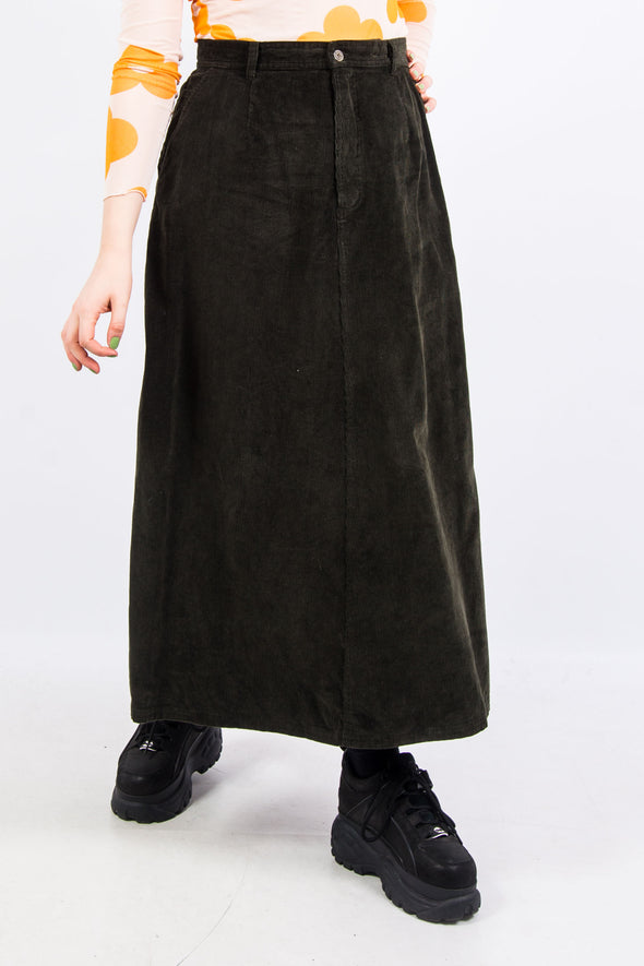 Vintage 90's Dark Green Cord Maxi Skirt