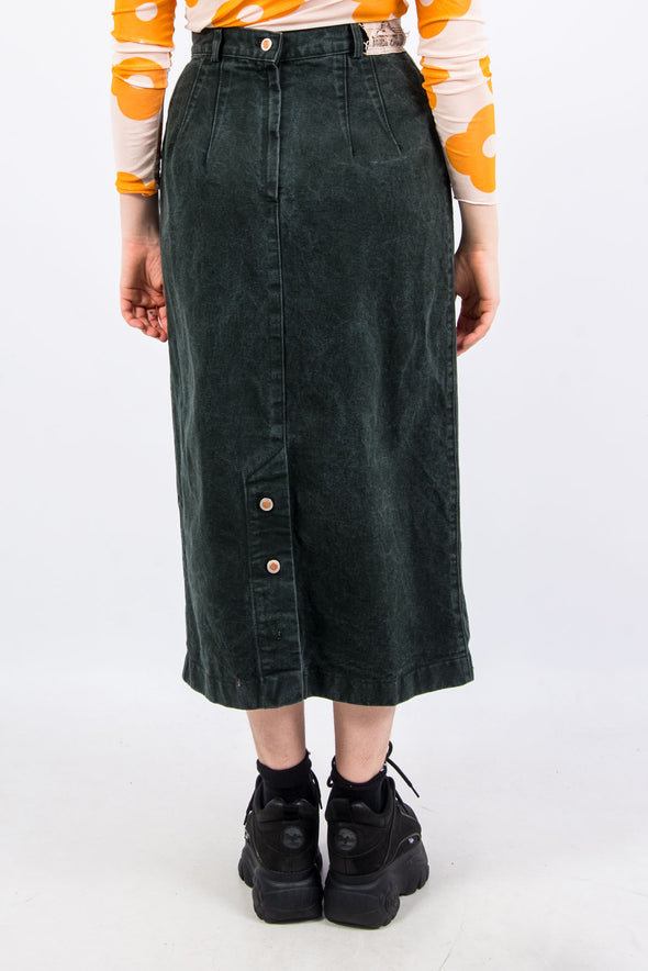 Vintage 90's Green Denim Maxi Skirt
