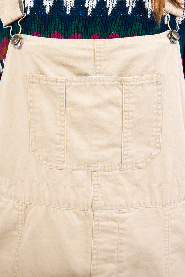 Vintage 90's Beige Denim Dungaree Dress
