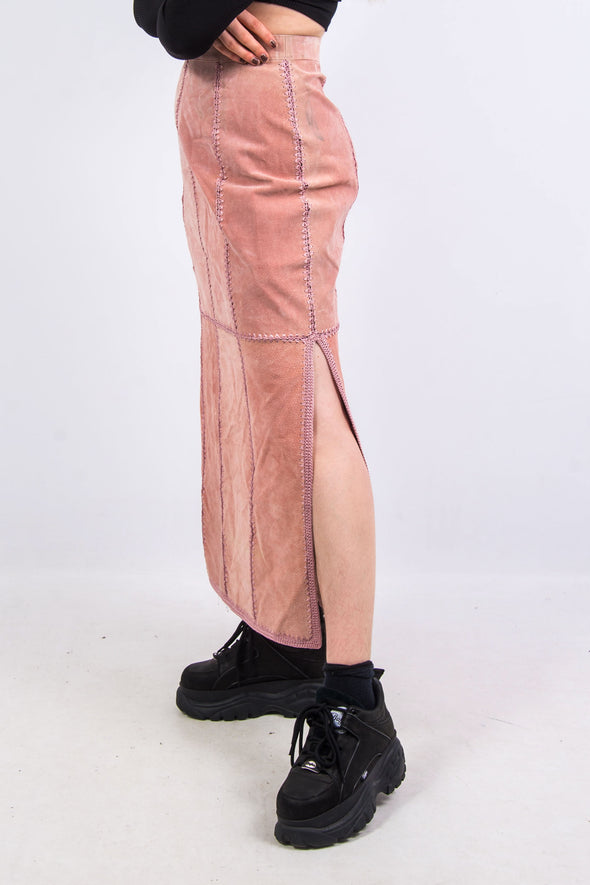 Vintage 90's Pink Suede Patchwork Maxi Skirt