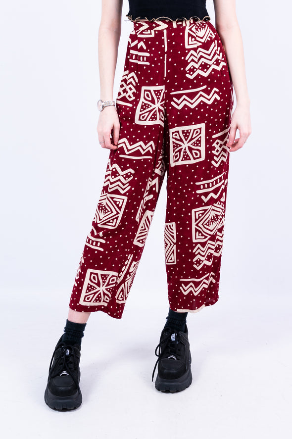 00's Abstract Print Floaty Trousers