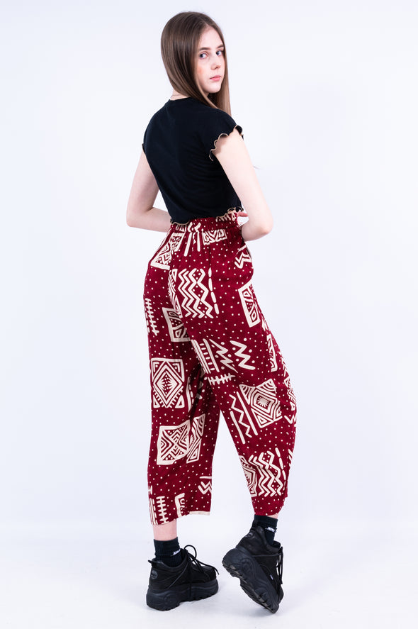 00's Abstract Print Floaty Trousers
