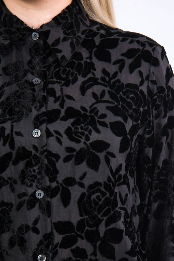 Vintage 90's Black Velvet Floral Shirt