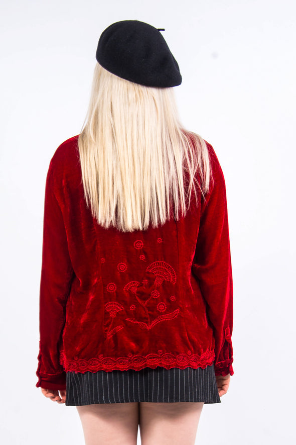 Vintage 90's Red Velvet Embroidered Shirt