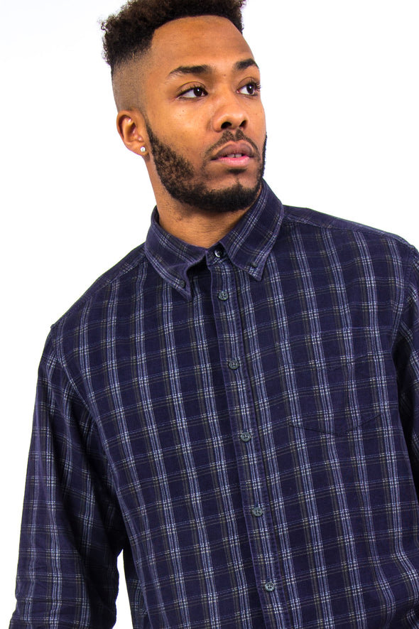 90's Vintage Blue Checked Cord Shirt