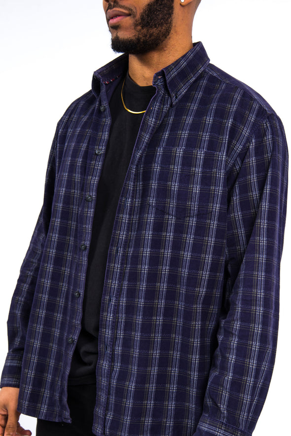 90's Vintage Blue Checked Cord Shirt