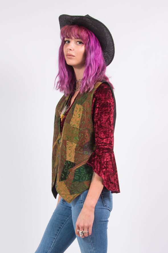 Vintage Patchwork Embroidered Suede Waistcoat