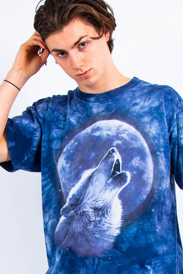 Vintage Tie Dye Wolf Print T-Shirt