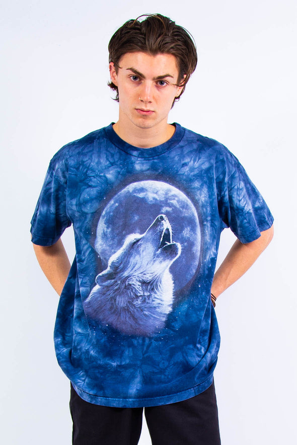 Vintage Tie Dye Wolf Print T-Shirt