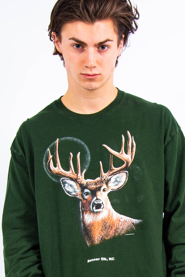 Retro Deer Print Long Sleeve T-Shirt