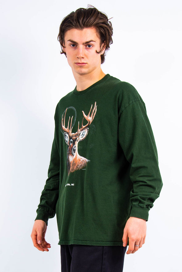 Retro Deer Print Long Sleeve T-Shirt