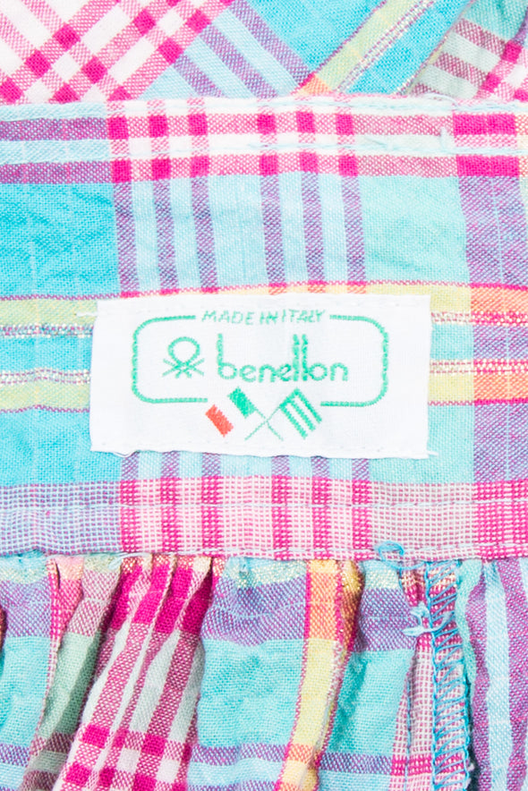 Vintage Benetton Country Check Plaid Midi Skirt