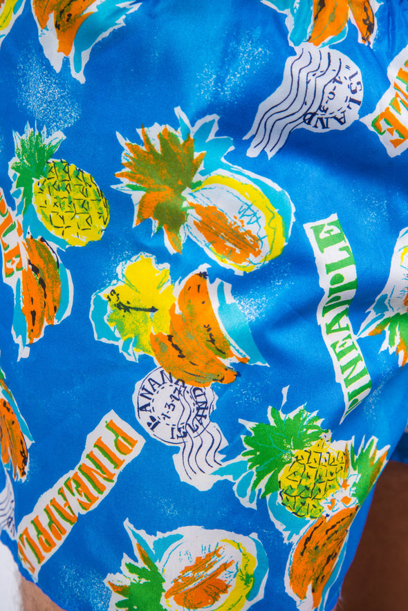 Vintage Pineapple Print Beach Shorts