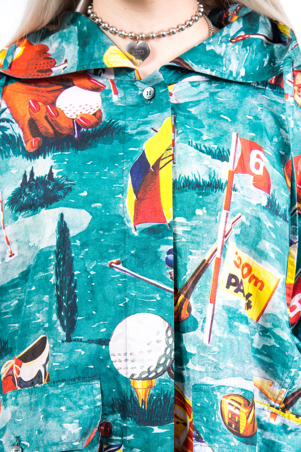 Vintage 90's Golf Print Windbreaker Jacket