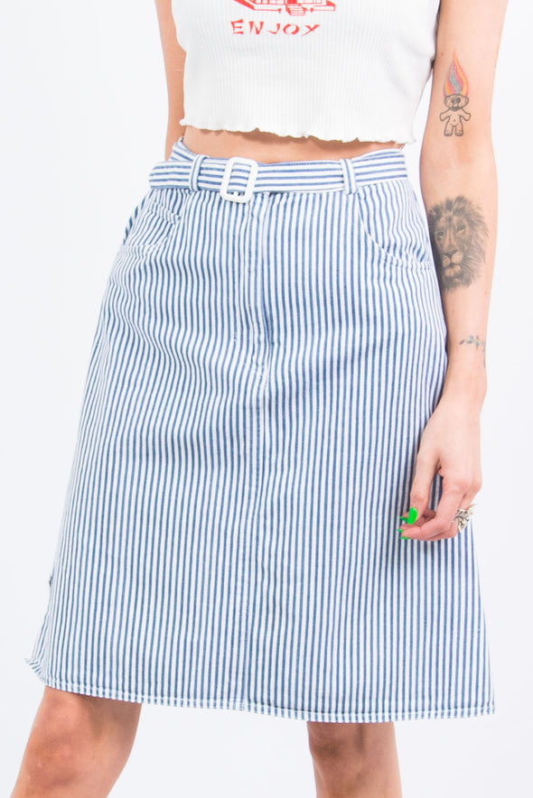 Vintage 80's Belted Denim Mini Skirt