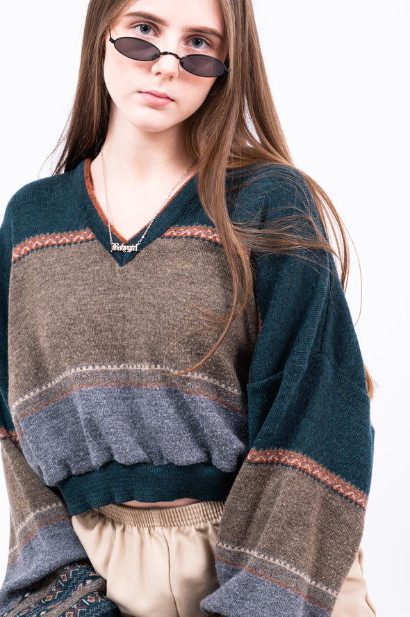 Vintage 90's V-Neck Cropped Knit Jumper