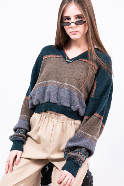 Vintage 90's V-Neck Cropped Knit Jumper