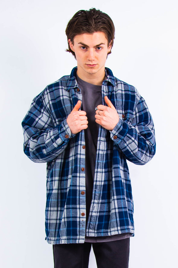 90's Blue Padded Flannel Shirt