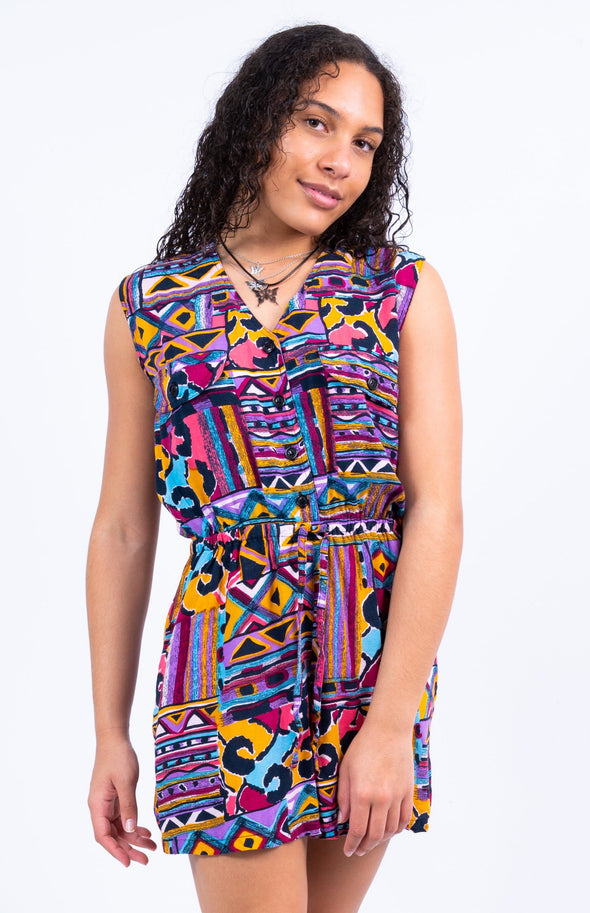 90's Style Abstract Print Playsuit