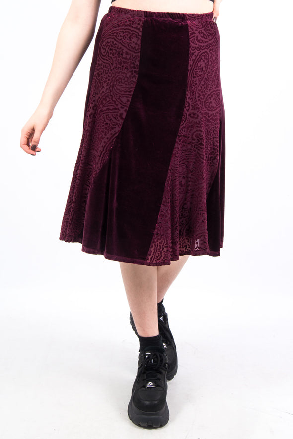 00's Velvet Plum Midi Skirt