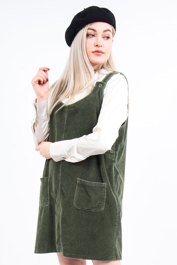 Vintage 90's Olive Cord Pinafore Dress