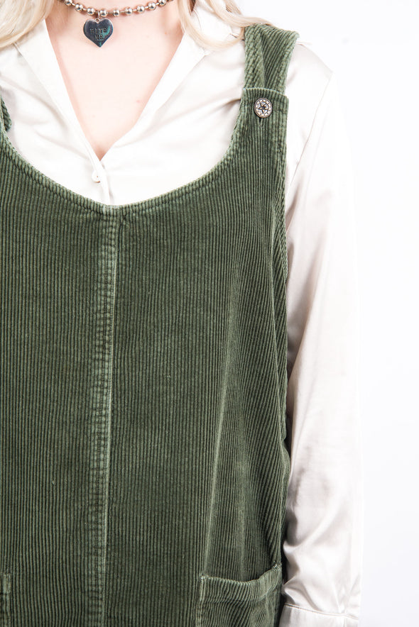 Vintage 90's Olive Cord Pinafore Dress