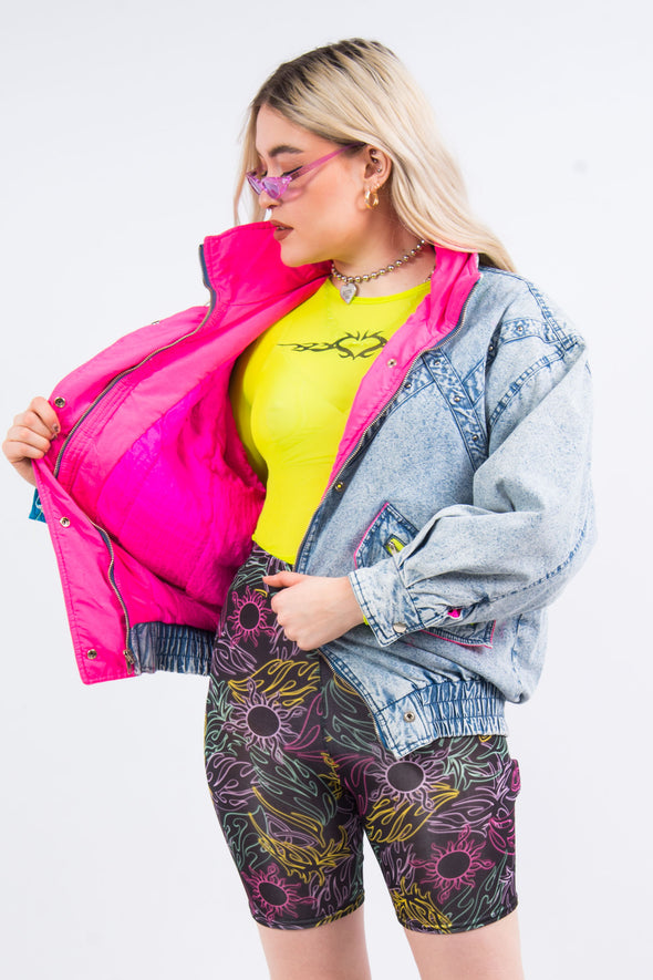 Vintage 80's Padded Neon Trim Denim Jacket