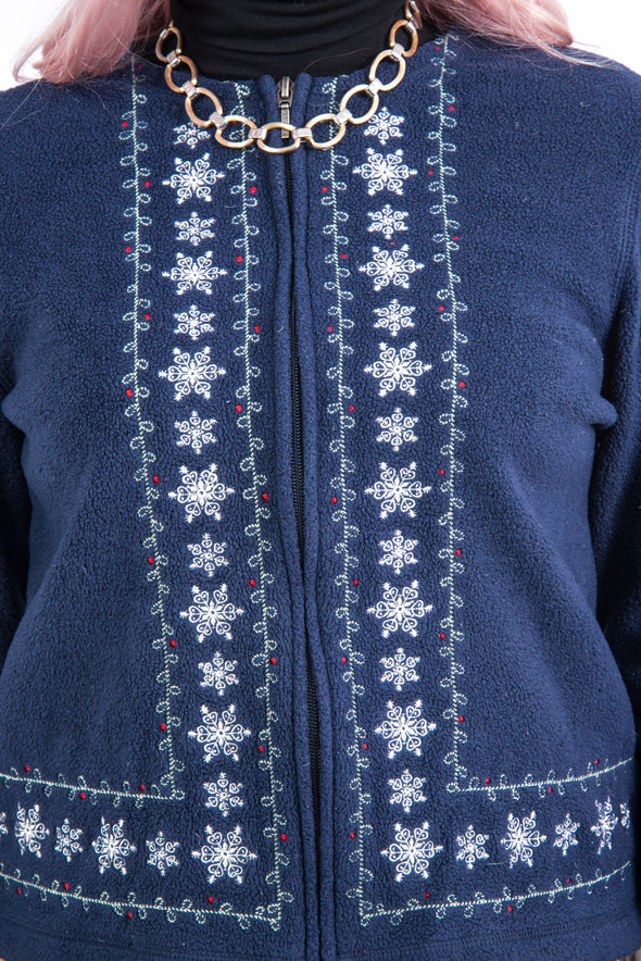Vintage 90's Winter Snowflake Fleece Jacket