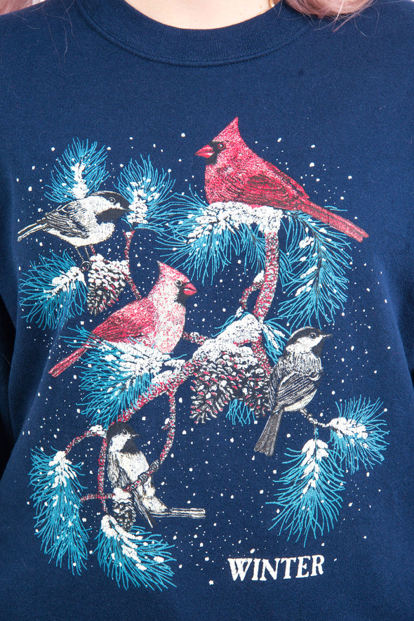 Vintage 90's Christmas Winter Bird Sweatshirt