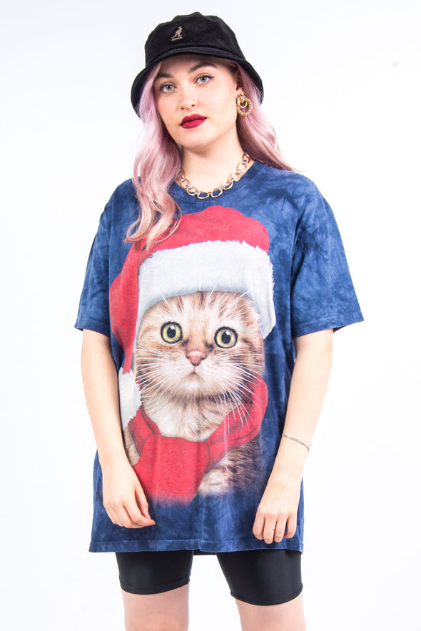 Vintage Tie Dye Christmas Kitten T-Shirt