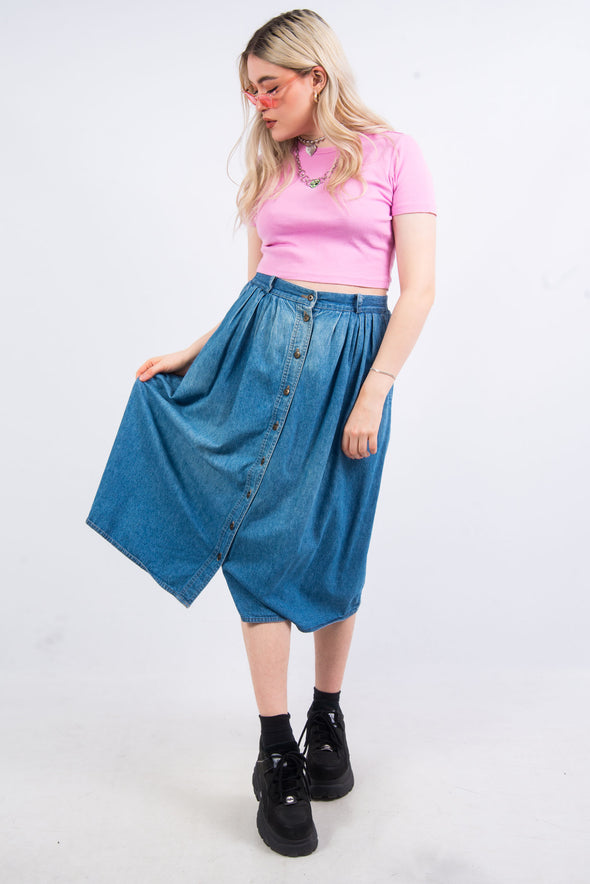 Vintage 90's Button Front Denim Midi Skirt