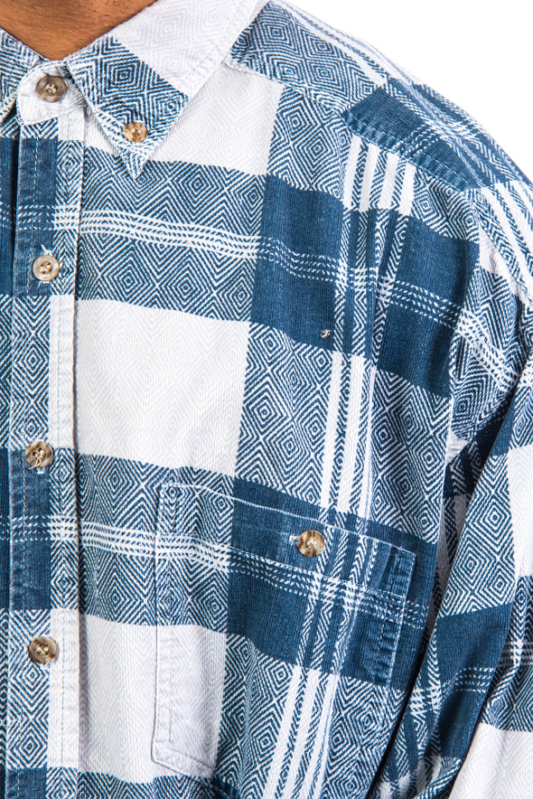 Vintage Blue Cord Check Pattern Shirt