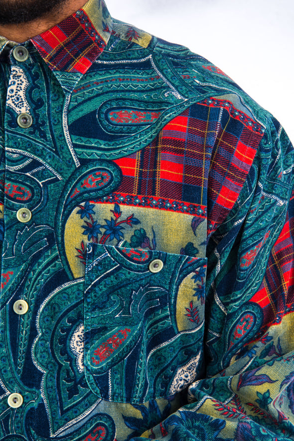 90's Vintage Patterned Cord Shirt