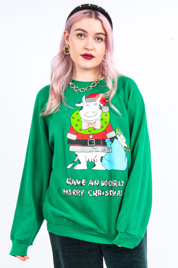 Vintage 90's Kitsch Cow Christmas Sweatshirt