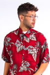 Vintage Red Palm Print Hawaiian Shirt
