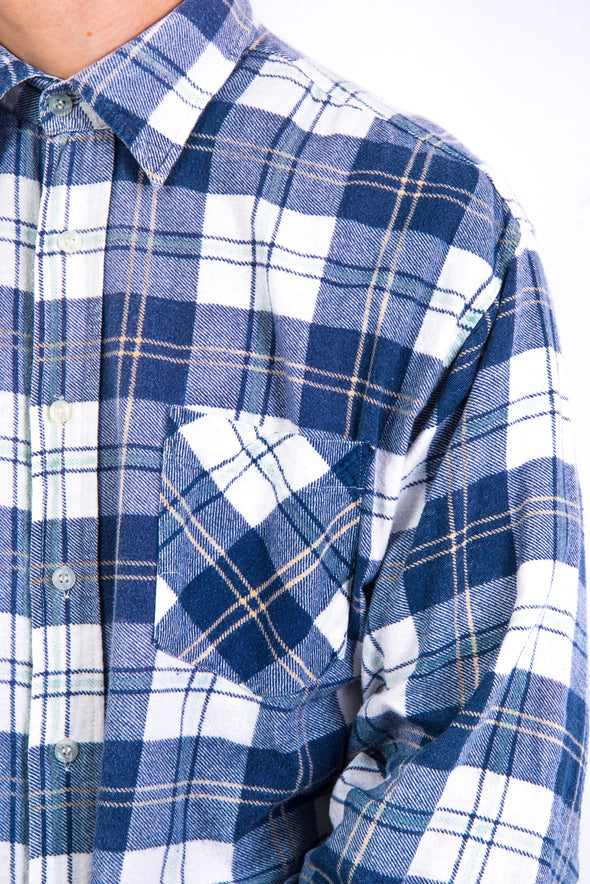 90's Vintage Blue Check Flannel Shirt
