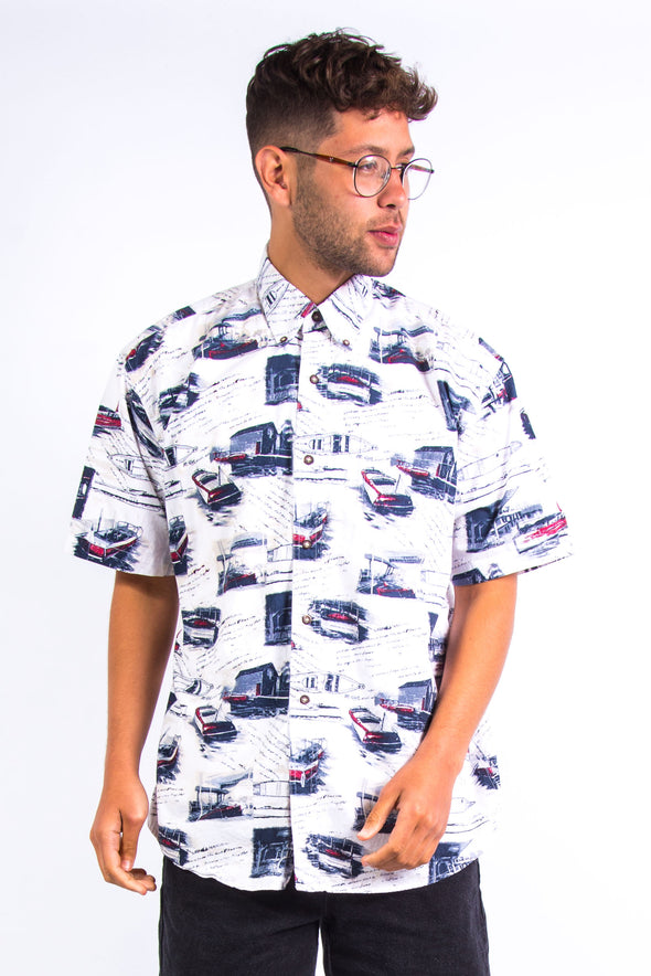 90's Short Sleeve Boat Print Shirt