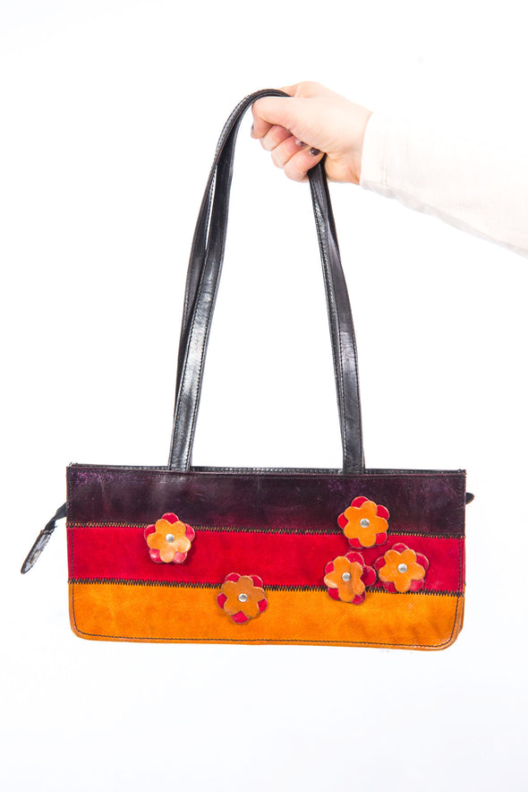 Vintage 70's Floral Leather Shoulder Bag