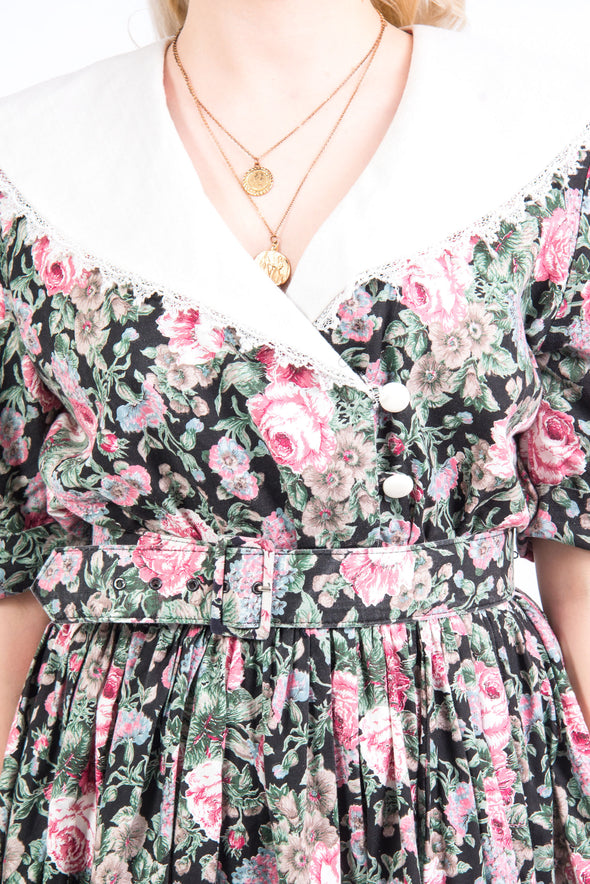 Vintage 80's Statement Collar Floral Dress