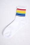 Rainbow Striped White Tube Socks