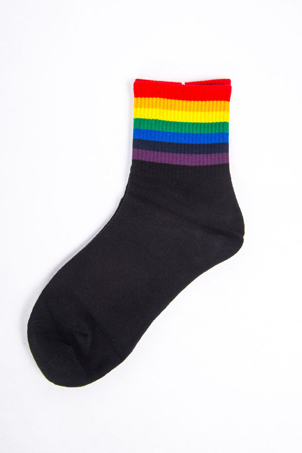 Rainbow Striped Black Tube Socks